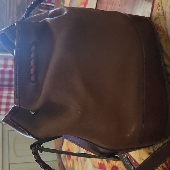 Brown Leather Women's Bag Brightonout West Drawstring Closure - Picture 2 of 3